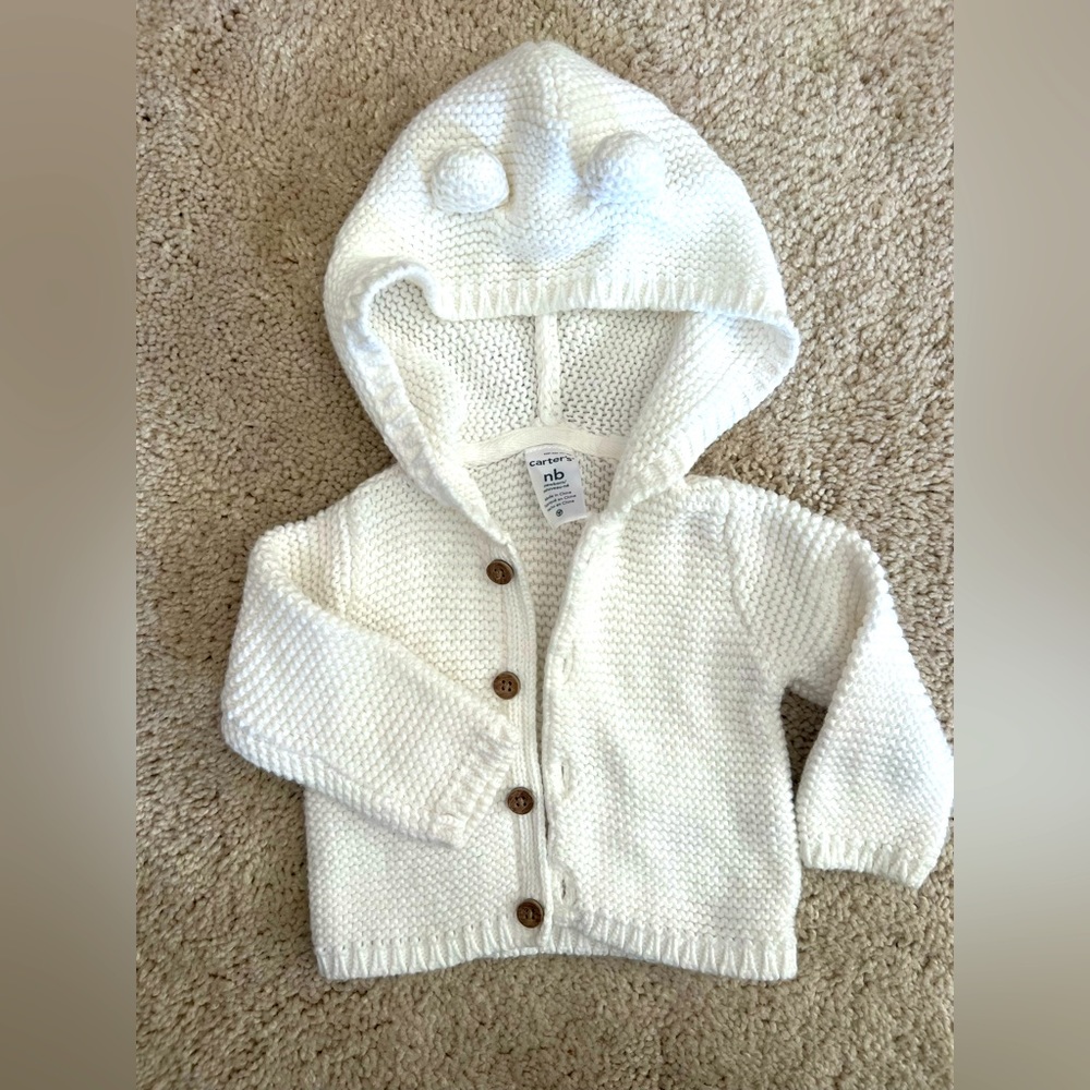 Like New - White Button Up Sweater - Size NB